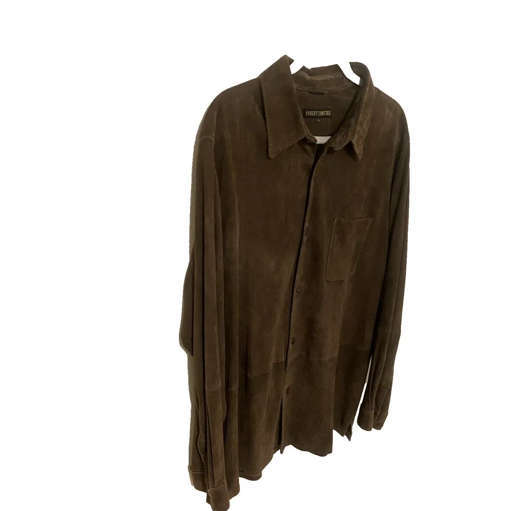 Vtg 90s Robert Comstock Suede Leather Brown Button Jacket Shacket L Boho Western